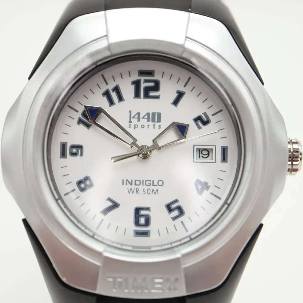 NOS Timex 1440 Indiglo Analog 43mm Date Watch Nylon Clip Band with New Battery